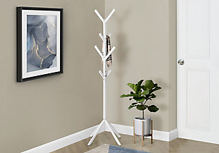 Monarch Specialties Contemporary Free Standing 8 Hooks Coat Rack, White, rollover