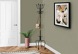 Monarch Specialties Transitional 8 Hooks Free Standing 74" High Coat Rack Hall Tree, Black, rollover