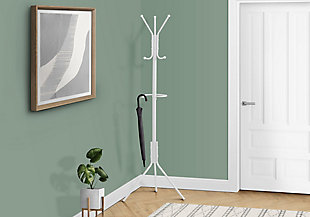 Monarch Specialties Contemporary Free Standing 6 Hooks Coat Rack, White, rollover