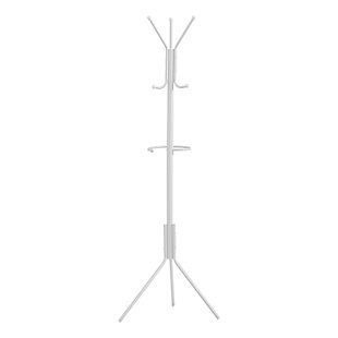 Monarch Specialties Contemporary Free Standing 6 Hooks Coat Rack, White, large
