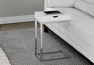 Monarch Specialties Contemporary C-Shape Accent Table with 1 Storage Drawer, White, rollover