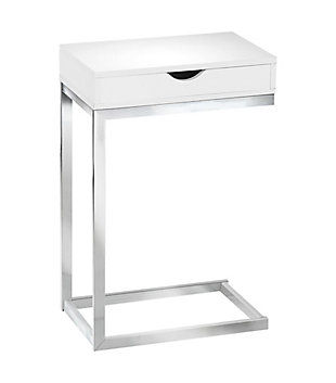 Monarch Specialties Contemporary C-Shape Accent Table with 1 Storage Drawer, White, large