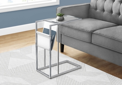 Monarch Specialties Contemporary C-Shape Accent Table with Magazine Storage, Chrome, rollover