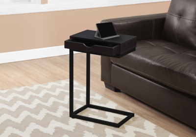 Monarch Specialties Contemporary C-Shape Accent Table with 1 Storage Drawer, Espresso