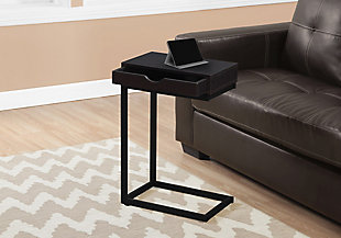 Monarch Specialties Contemporary C-Shape Accent Table with 1 Storage Drawer, Espresso, rollover