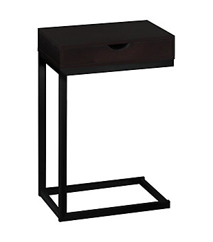 Monarch Specialties Contemporary C-Shape Accent Table with 1 Storage Drawer, Espresso, large