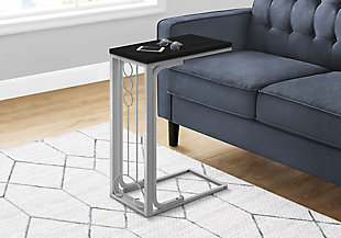 Monarch Specialties Transitional C-Shape Accent Table with Metal Base, Black, rollover