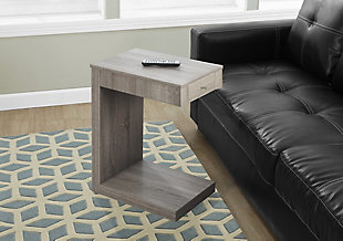 Monarch Specialties Contemporary 24" High C-Shape Accent Table with Storage Drawer, Dark Taupe, rollover