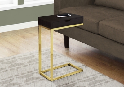 Monarch Specialties Contemporary C-Shape Accent Table with 1 Storage Drawer, Espresso