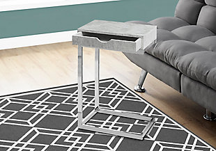 Monarch Specialties Contemporary C-Shape Accent Table with 1 Storage Drawer, Gray, rollover