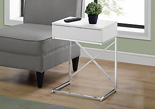 Monarch Specialties Contemporary 24" High C-Shape Accent Table with 1 Drawer, White, rollover