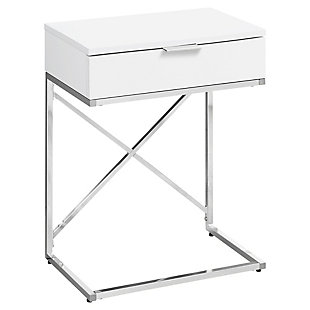 Monarch Specialties Contemporary 24" High C-Shape Accent Table with 1 Drawer, White, large