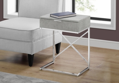 Monarch Specialties Contemporary 24 High C-Shape Accent Table with 1 Drawer, Light Gray