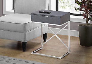 Monarch Specialties Contemporary 24" High C-Shape Accent Table with 1 Drawer, Dark Gray, rollover