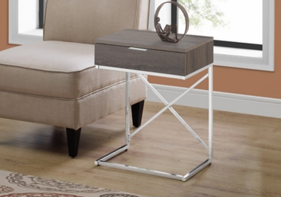 Monarch Specialties Contemporary 24 High C-Shape Accent Table with 1 Drawer, Dark Taupe