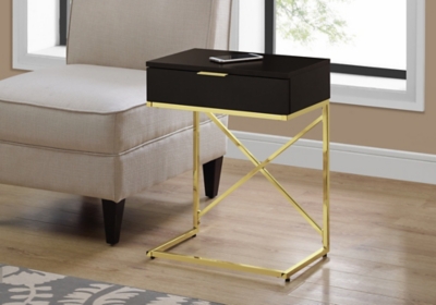 Monarch Specialties Contemporary 24" High C-Shape Accent Table with 1 Drawer, Espresso