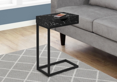 Monarch Specialties Contemporary 25 High C-Shape Accent Table with 1 Drawer, Black Marble