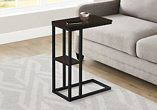 Monarch Specialties Contemporary 25" High C-Shape Accent Table with Shelf, Espresso, rollover