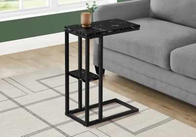"Monarch Specialties Contemporary 25" High C-Shape Accent Table with Shelf", Black