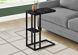 Monarch Specialties Contemporary 25" High C-Shape Accent Table with Shelf, Black, rollover