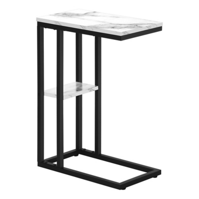 Monarch Specialties Contemporary 25" High C-Shape Accent Table with Shelf, White/Black, large