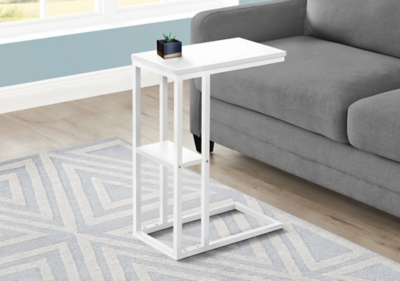 "Monarch Specialties Contemporary 25" High C-Shape Accent Table with Shelf", White