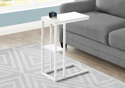 Monarch Specialties Contemporary 25 High C-Shape Accent Table with Shelf, White