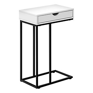 Monarch Specialties Contemporary 25" High C-Shape Accent Table with 1 Drawer, White/Black, large