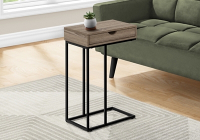 Monarch Specialties Contemporary 25 High C-Shape Accent Table with 1 Drawer, Dark Taupe