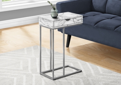 Monarch Specialties Contemporary 25 High C-Shape Accent Table with 1 Drawer, White