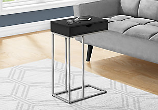 Monarch Specialties Contemporary 25" High C-Shape Accent Table with 1 Drawer, Black, rollover