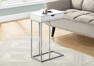 Monarch Specialties Contemporary 25 High C-Shape Accent Table with 1 Drawer, White/Silver