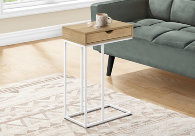 "Monarch Specialties Contemporary 25" High C-Shape Accent Table with 1 Drawer", Natural
