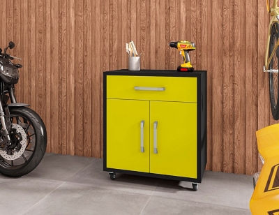 Eiffel 1-Drawer Mobile Garage Storage Cabinet, Black/Yellow