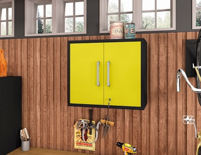 Eiffel Floating Garage Storage Cabinet, Black/Yellow