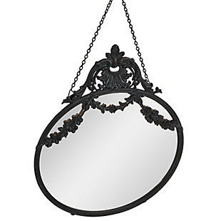 Storied Home Vintage Pewter Framed Wall Mirror with Decorative Chain, , large