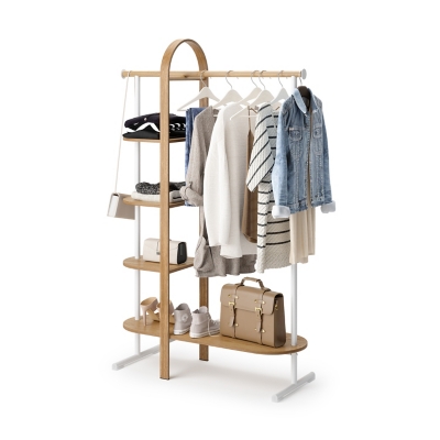 Free-standing Closet Garment Hanging Stand Bamboo Wood Rack - Bed