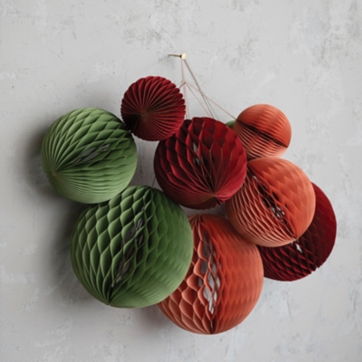 Storied Home Recycled Paper Folding Honeycomb Ball Ornament (Set of 3), Red