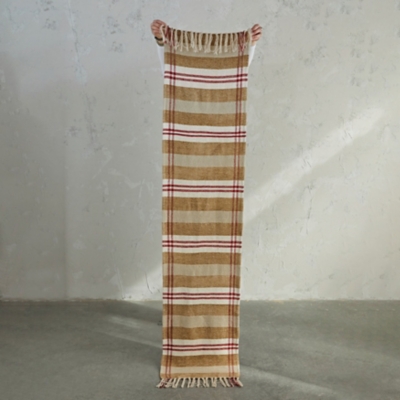 Storied Home Plaid Table Runner with Fringe, Red