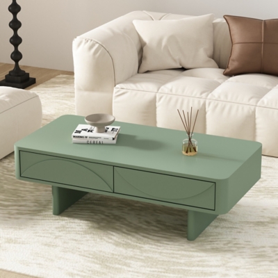 Manhattan Comfort Ella 2 Drawer Coffee Table, Sage Green, rollover