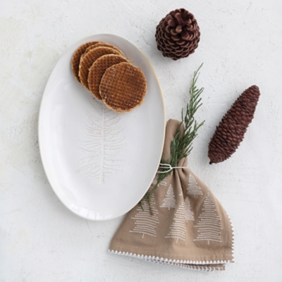 Storied Home Oval Stoneware Platter with Tree Design, , rollover
