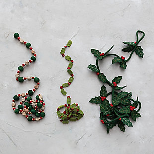 Storied Home Felt Holly Leaves and Berries Garland, , rollover