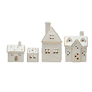 Storied Home Stoneware Village with LED Lights(Set of 4), , large