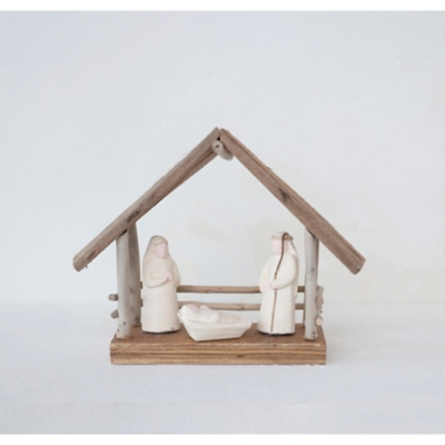 Storied Home Recycled Driftwood and Paper Mache Nativity, Multi