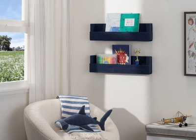 Handmade Floating Book Display Shelf Set of 2, Navy