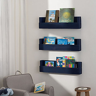 Handmade Floating Book Display Shelf Set of 3, Navy, rollover