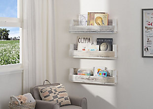Handmade Floating Book Display Shelf Set of 3, White Wash, rollover