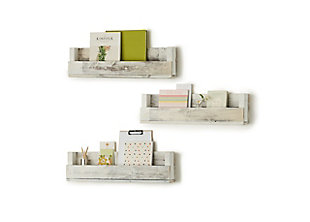 Handmade Floating Book Display Shelf Set of 3, White Wash, large