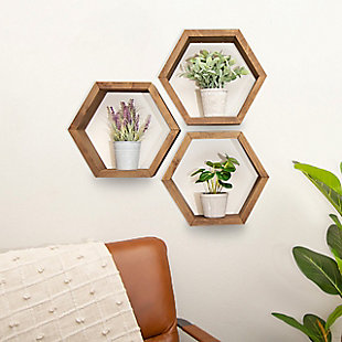 Handmade Hexagon Shelves 3-Pack, Walnut, rollover