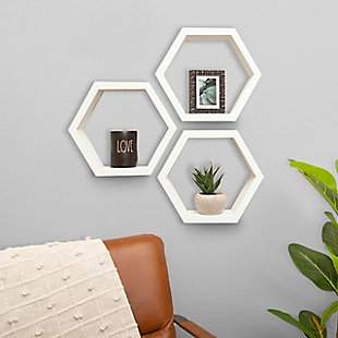 Handmade Hexagon Shelves 3-Pack, White Wash, rollover